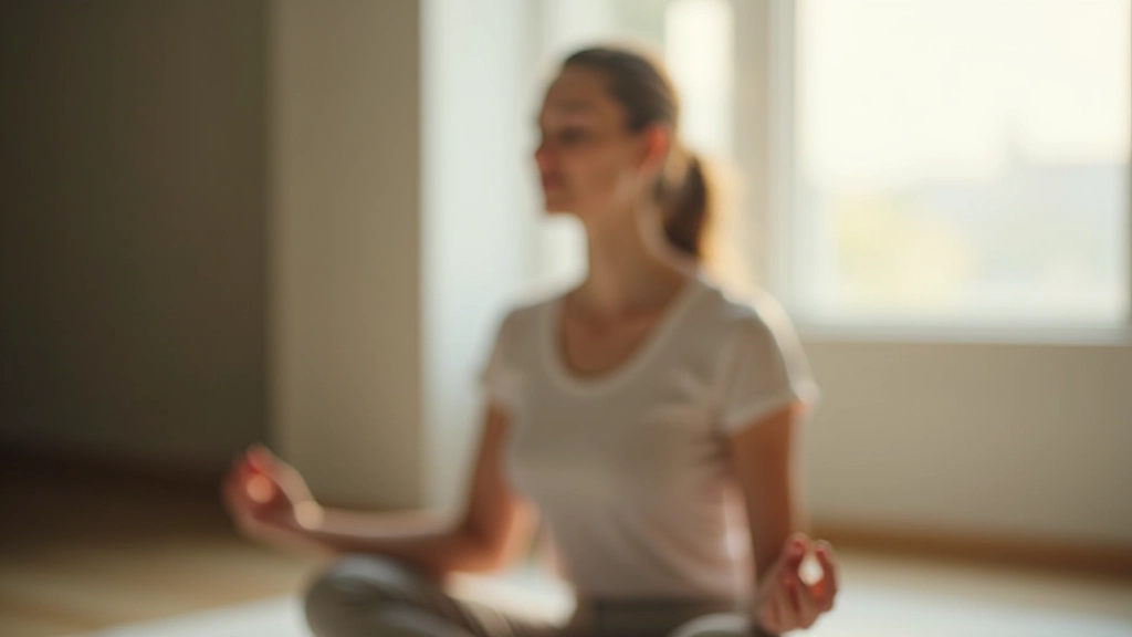Meditasyon yapan bir kişi sessiz bir ortamda, rahat oturmuş, gözler kapalı, iç barış ifadesi